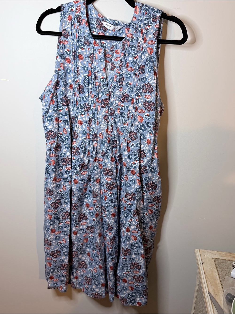 Women’s Linen Blend Sleeveless Blue Floral Print Dress